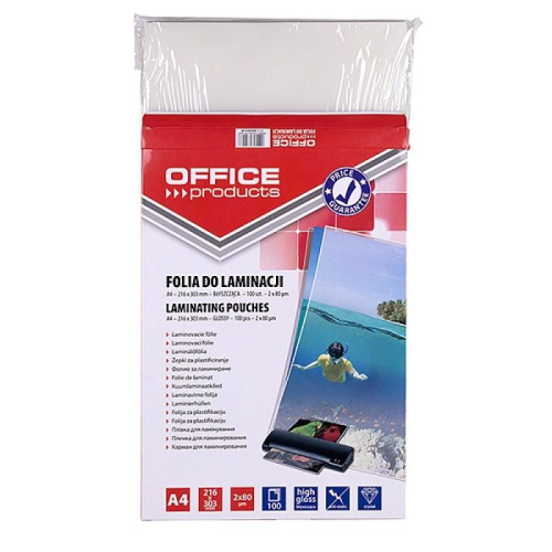 OFFICE PRODUCTS Folia do laminowania, A4, 2x80mikr., błyszcząca, 100szt., transparentna-23048821
