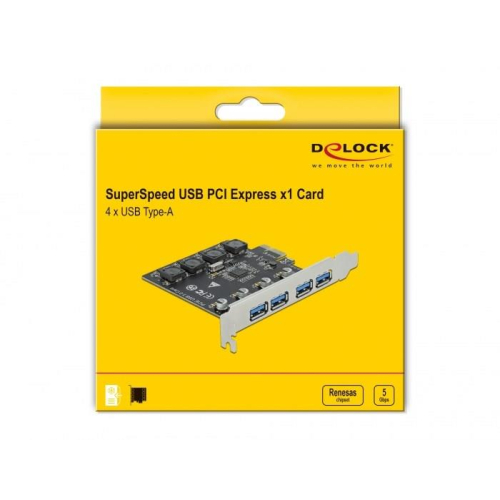 DeLOCK Karta PCI Express x1 do 4 x zewnętrzne USB Typ-A żeński SuperSpeed USB (USB 3.2 Gen 1)-23060101