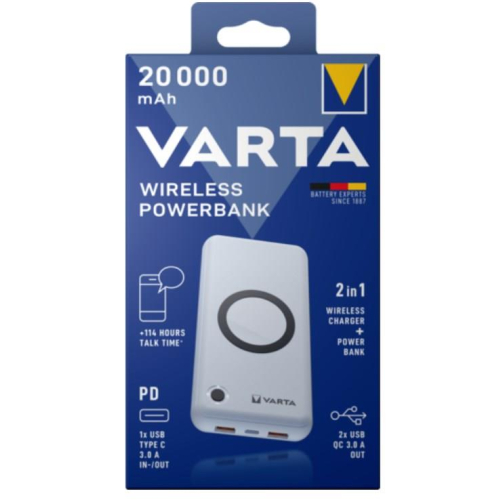 Varta 57909 101 111 bank mocy Litowo-polimerowy (LiPo) 20000 mAh Bezprzewodowe ładowanie Biały
