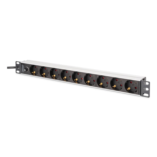 Digitus DN-95437 rozdzielacz zasilania PDU 9 x gniazdo sieciowe 1U Czarny, Srebrny