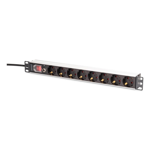 Digitus DN-95436 rozdzielacz zasilania PDU 8 x gniazdo sieciowe 1U Czarny, Srebrny