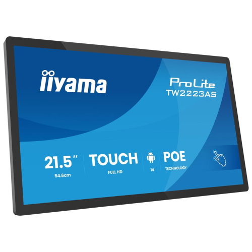 iiyama TW2223AS-B3P signage display Interaktywny płaski panel 54,6 cm (21.5") Wi-Fi 450 cd/m2 Full HD Czarny Ekran dotykowy Procesor wbudowany Android