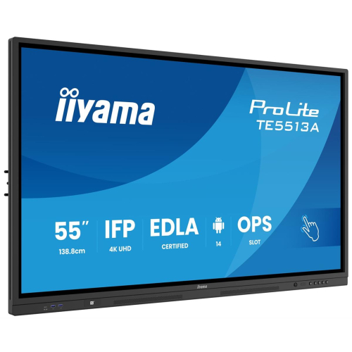 iiyama TE5513A-B2AG signage display Interaktywny płaski panel 138,7 cm (54.6") Wi-Fi 500 cd/m2 4K Ultra HD Czarny Ekran dotykowy Procesor wbudowany An