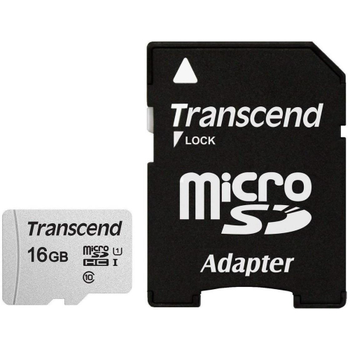 SD microSD Card 16GB Transcend SDHC USD300S-A w/Adapter
