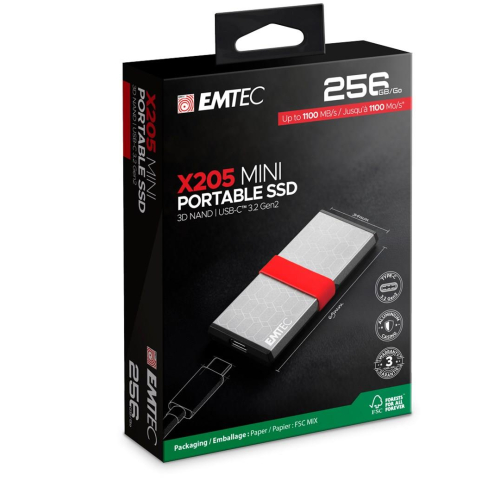 Emtec X205 Mini 256 GB USB Type-C USB 3.2 Gen 2x2 Srebrny-23074329