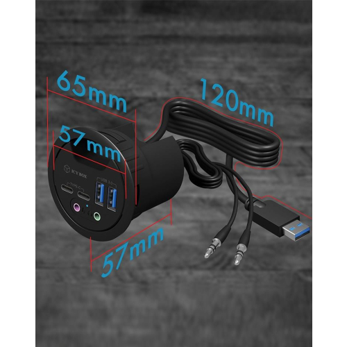 ICY BOX IB-HUB1403B gniazdko elektryczne Antracyt