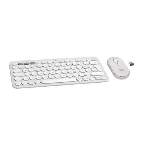 Logitech 920-012204 klawiatura Dołączona myszka Uniwersalne RF Wireless + Bluetooth QWERTZ Niemiecki Biały-23075083