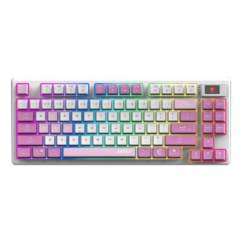 MSI FORGE GK600 TKL WIRELESS VIOLET klawiatura Gaming USB + Bluetooth QWERTY Hiszpański Różowy, Fioletowy, Biały