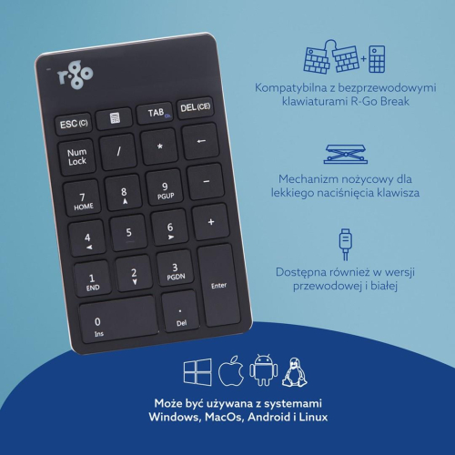 Klawiatura numeryczna R-Go Tools Numpad Break Bluetooth, czarna-23075289