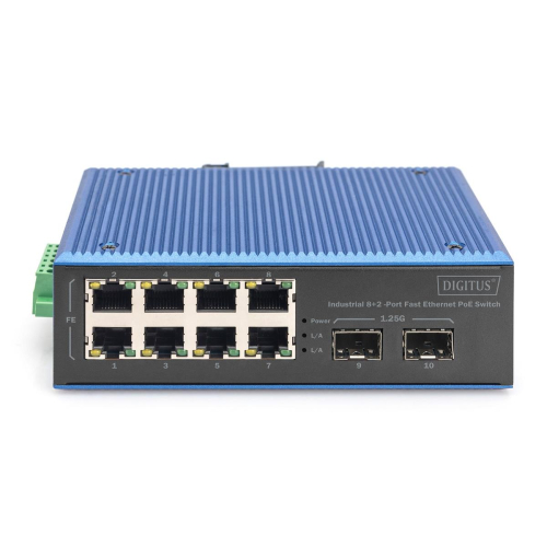 Industrial 8+2-Port Fast Ethernet PoE Switch 8 Port PoE FE RJ45, 2 GE SFP Ports-23249583