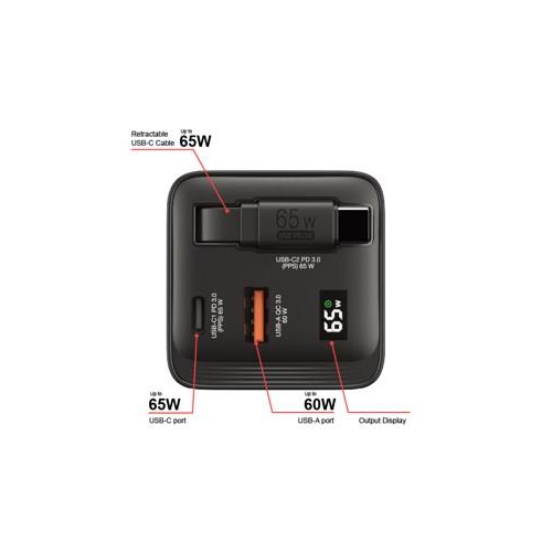 ładowarka Verbatim Gan 65W 2xUSB-C PD,1xUSB-A, retrac. Przewód 32217-23251873