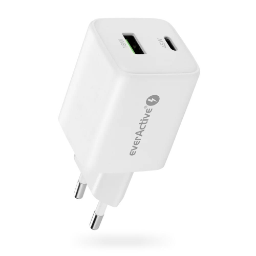 EVERACTIVE ŁADOWARKA SIECIOWA GAN 1 X USB ORAZ 1 X USB-C QUICK CHARGE 4.0 45W BIAŁA SC-450Q