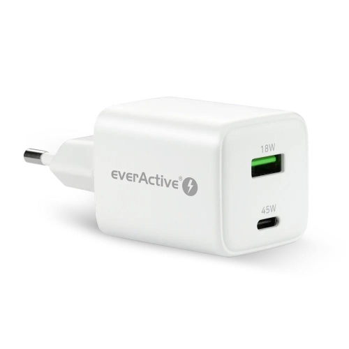 EVERACTIVE ŁADOWARKA SIECIOWA GAN 1 X USB ORAZ 1 X USB-C QUICK CHARGE 4.0 45W BIAŁA SC-450Q-23251900