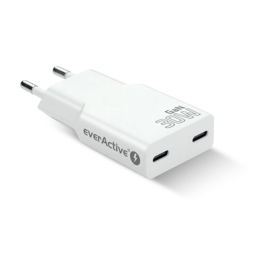 EVERACTIVE ŁADOWARKA SIECIOWA 2 X USB-C QUICK CHARGE 4+ 30W SUPER SLIM BIAŁA SC-385Q-23251905