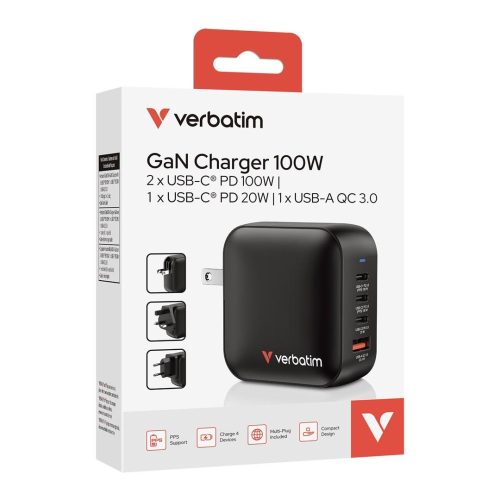 Verbatim Mini GaN Ładowarka 100W 3xUSB-C PD, 1xUSB-A QC 3.0-23257849