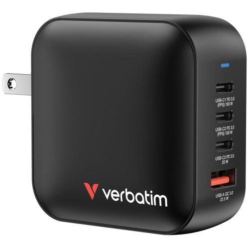 Verbatim Mini GaN Ładowarka 100W 3xUSB-C PD, 1xUSB-A QC 3.0
