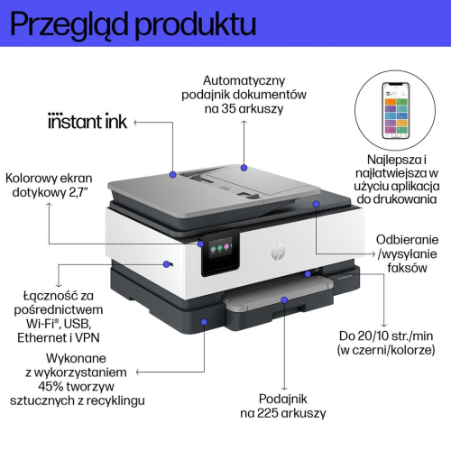 HP OfficeJet Pro 8132e Bezprzewodowe All-in-One W kolorze Drukarka, Instant Ink; Drukowanie dwustronne-23263069