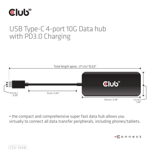 CLUB3D CSV-1548 stacja dokująca Przewodowa USB 3.2 Gen 1 (3.1 Gen 1) Type-C Czarny-23263342