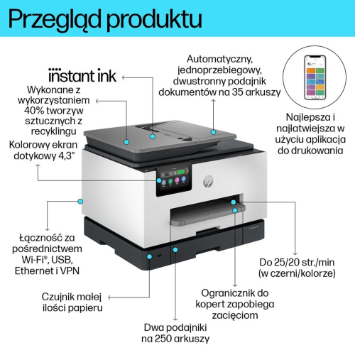 HP OfficeJet Pro Produkt 9132e Bezprzewodowe All-in-One W kolorze Drukarka, Instant Ink; Drukowanie dwustronne-23264827