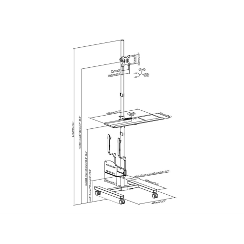 Wyposażenie - Wózek na płaski panel / obudowa komputera - plastikowa, stal nierdzewna - rozmiar ekranu: 43,2-81,3 cm 