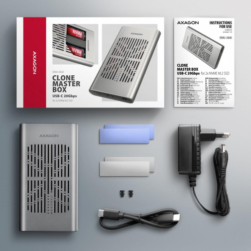 EEM2-20GD Obudowa zewnętrzna aluminiowa USB-C 3.2 Gen2x2, Dual NVMe M.2 SSD 20gbps, Clone Master-23282971