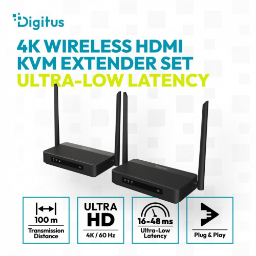 Przedłużacz / Extender HDMI bezprzewodowy z KVM do 100m | UHD 4K@60Hz | Audio | Niskie opóźnienie 16ms (Zestaw)-2328