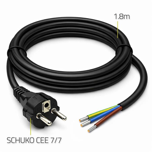 Kabel zasilający SCHUKO CEE 7/7 (E/F) | miedź Cu | odizolowany lutowany | 3x1.0mm2 | 1.8m-23284120