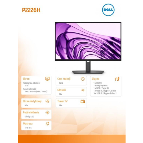 Monitor P2226H 21.5 cala IPS FHD (1920x1080)/16:9/HDMI/DP/4xUSB/USB-C/3Y-23284257