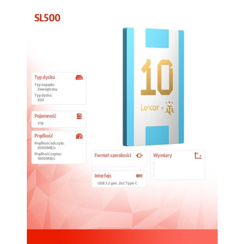 Dysk SSD SL500 1TB USB3.2 Gen2 2000/1800/MB/s-23284706