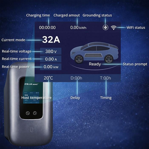 Stacja ładowania do samochodu elektrycznego i hybryd | 3fazy | 22kW | 32A | Wi-Fi | LCD | RFID | TUYA | 5m-23284859