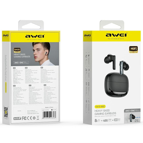 Słuchawki bezprzewodowe Bluetooth 6.0 TWS ANC TA19 czarne-23285006
