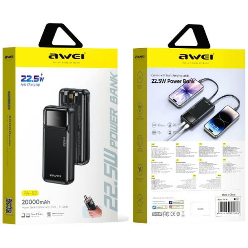 Powerbank PA-93 22,5W PD 20000mAh kable wbudowane-23285018