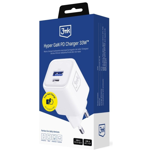Ładowarka sieciowa Hyper Charger PD 33W GaN QC4+ PPS AFC FCP SCP USB-A USB-C biała-23285098