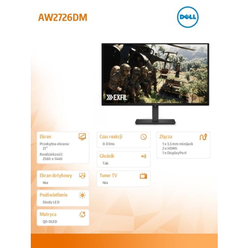 Monitor gamingowy Alienware AW2726DM 27 cali IPS QHD/16:9/DP/HDMI/3Y-23285556