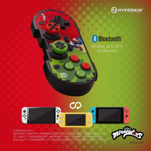 Hyperkin Pixel Art Zielony, Czerwony Bluetooth Gamepad Nintendo Switch, Nintendo Switch Lite, Nintendo Switch OLED-23385