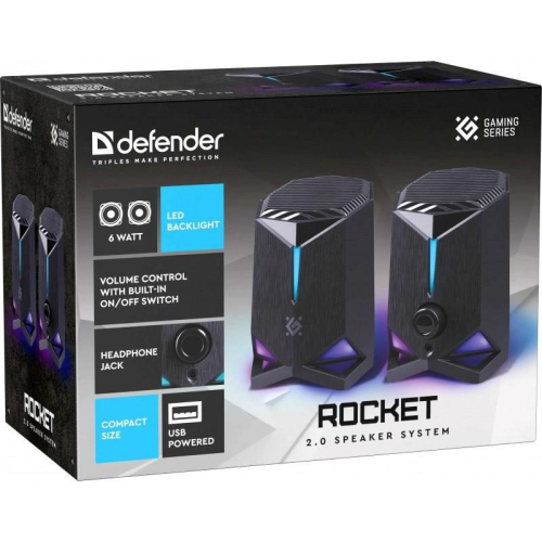 DEFENDER GŁOŚNIKI ROCKET 2.0 6W LED USB CZARNE 65094-23386687