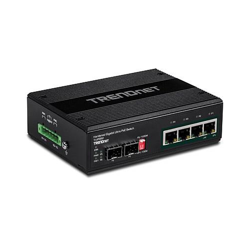 Przełącznik TRENDnet TI-UPG62 - Niezarządzalny - 4 x 10/100/1000 (PoE+) + 2 x Gigabit SFP - Możliwość montażu na 