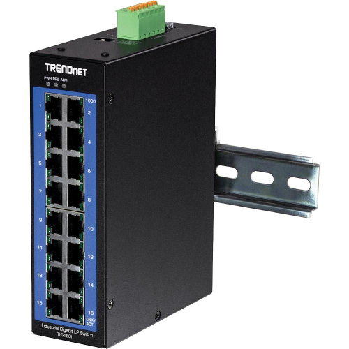 TRENDnet TI-G160I - switch - zarządzany - 16 x 10/100/1000 - możliwość montażu na szynie DIN - DC-23390590