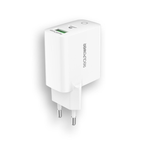 RealPower 352262 ładowarka do urządzeń przenośnych Uniwersalne Biały Prąd przemienny Szybkie ładowanie Wewnętrzn