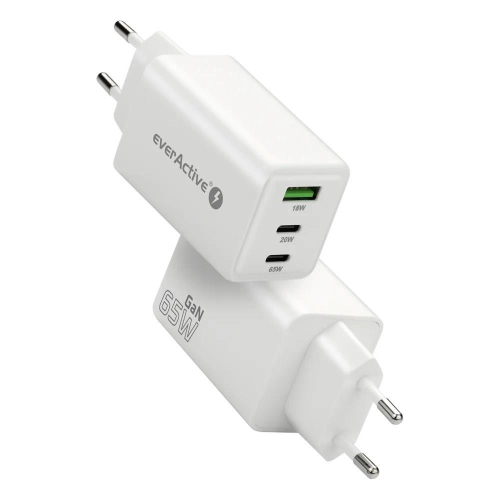 EVERACTIVE ŁADOWARKA SIECIOWA GAN 1 X USB, 2 X USB-C QUICK CHARGE 4+ 65W BIAŁA SC-655Q-23394965