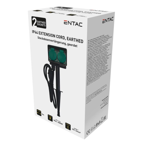 Entac ESE1.5G2-5-IP44S rozgałęziacz 5 m 2 x gniazdo sieciowe Zewnętrzna Czarny, Zielony-23395245