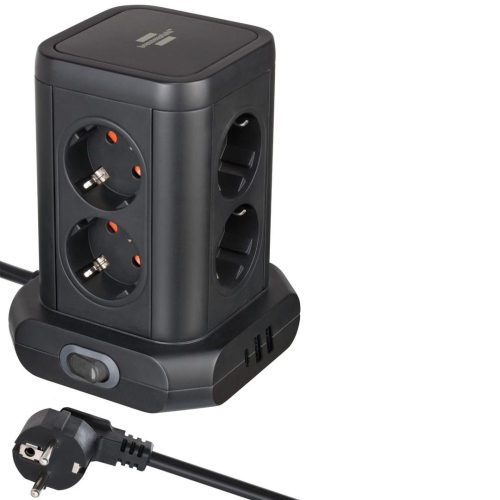 Brennenstuhl 1153560010 Wieża zasilająca Tower 8 gniazd 2xUSB-A 1xUSB-C PD 2m Schuko Czarna
