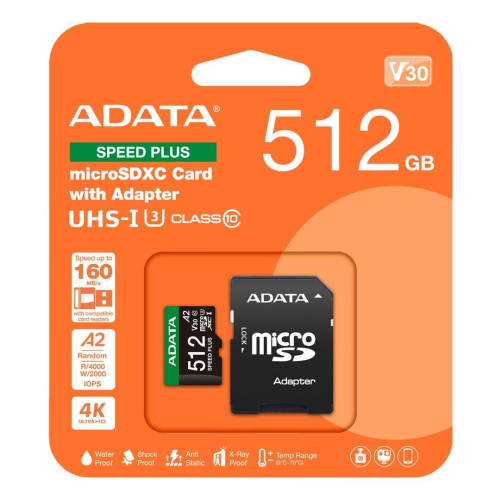 Karta pamięci MEMORY MICRO SDXC 512GB UHS-I ADATA UD512GUI3V30A2SP-RA1-23413245