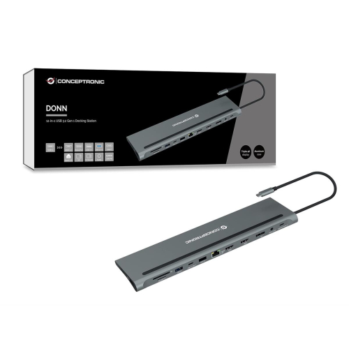 Stacja dokująca CONCEPTRONIC 12-1 USB-C->2xHDMI/3xUSB-A/DP/+ 18cm gr