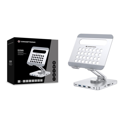 Uchwyt na tablet CONCEPTRONIC ze stacją dokującą 8 w 1 srebrny-23413849