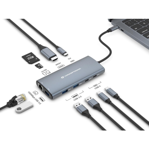 Conceptronic DONN06G stacja dokująca Przewodowa USB 3.2 Gen 1 (3.1 Gen 1) Type-C Szary-23413909