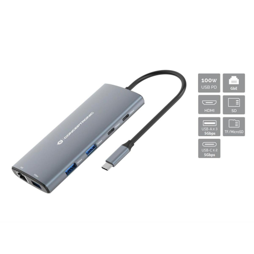 Conceptronic DONN06G Przewodowa USB 3.2 Gen 1 (3.1 Gen 1) Type-C Szary