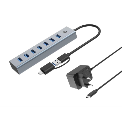 CONCEPTRONIC 7-Port Hub USB-A3.0/-C Adap.->7xA3.0 m.Netz. gr
