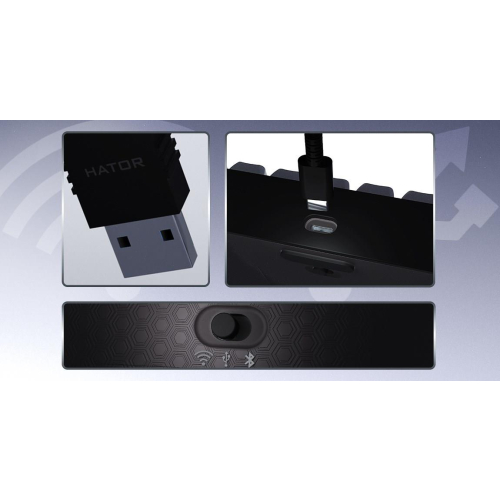 HATOR Skyfall Pro Wireless 65 klawiatura Gaming USB + RF Wireless + Bluetooth QWERTY US English Czarny, Szary-23414260