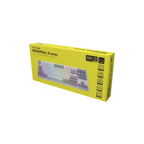 HATOR Rockfall 3 TKL Wireless klawiatura Uniwersalne USB + RF Wireless + Bluetooth QWERTY Angielski Biały-23414330